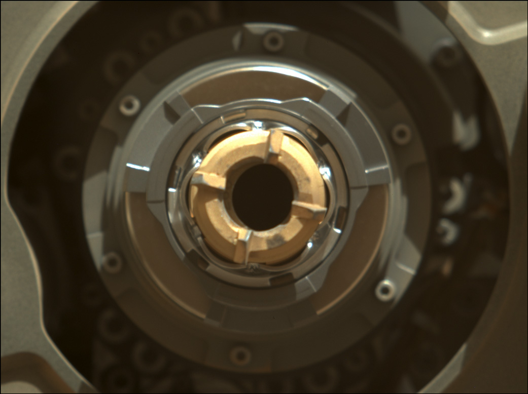 Rover’s drill with no cored rock sample evident in the sample tube