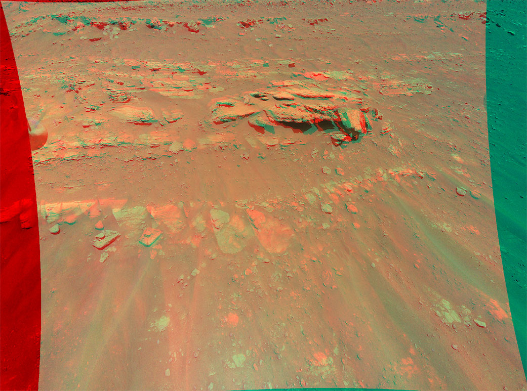 This 3D view of a rock mound called “Faillefeu” was created from data collected by NASA's Ingenuity Mars Helicopter