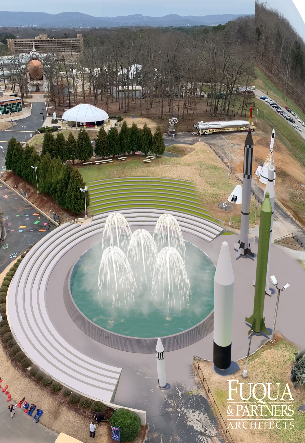 An illustration of the proposed Space Exploration Memorial at the U.S. Space & Rocket Center. 