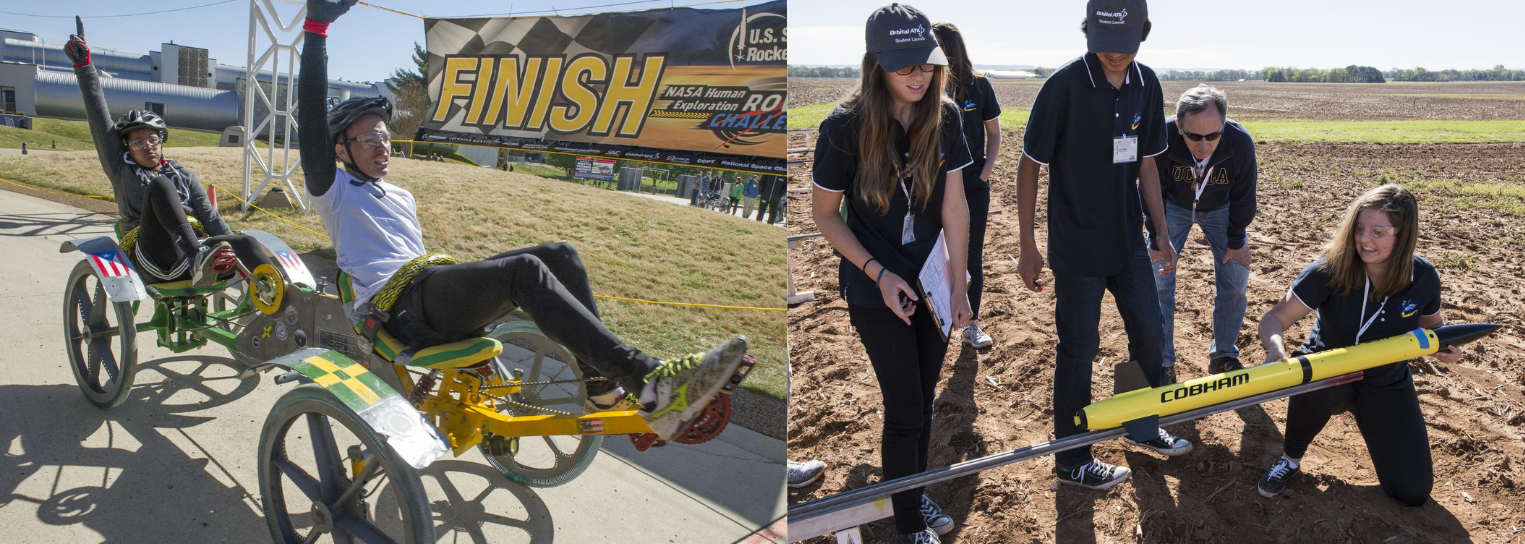 NASA’s Marshall Space Flight Center hosts the annual Human Exploration Rover Challenge, left, and Student Launch competitions.