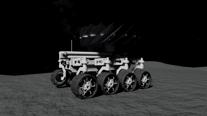 Render of the Vulkano Lunar Torch heliostat showing the deployment of the heliostat on a rover.
