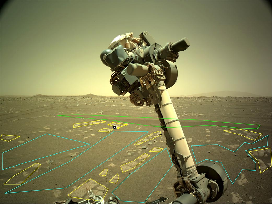 The robotic arm of NASA’s Perseverance rover
