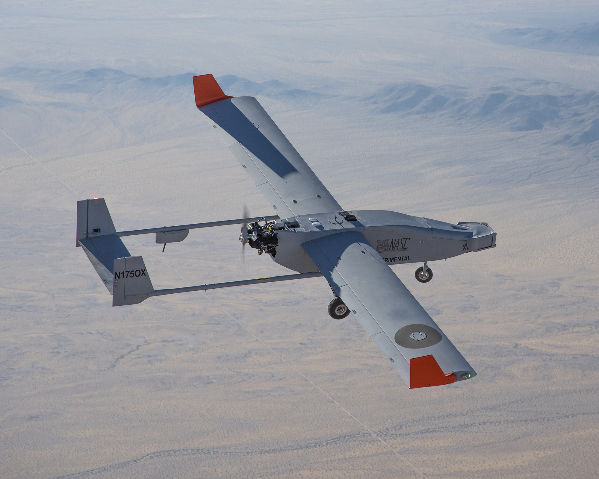 The NAVMAR Applied Sciences Corporation TigerShark, flew over Edwards Air Force Base on July 9, 2019.