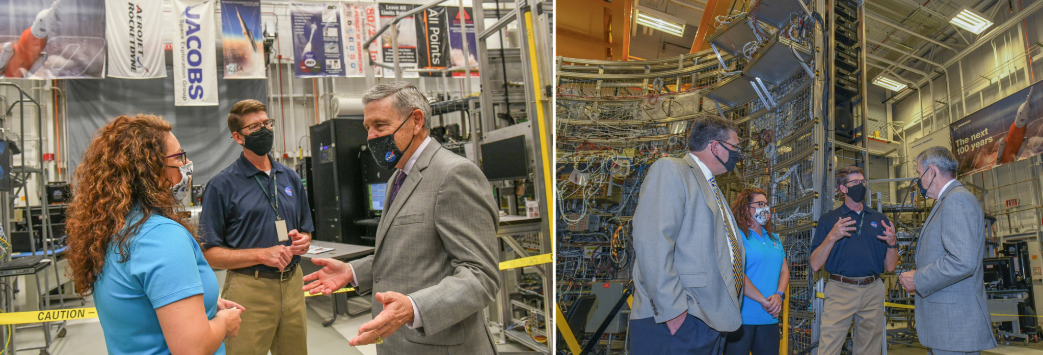 Two images of NASA Associate Administrator Robert Cabana's visit to Marshall Space Flight Center on Oct. 13.