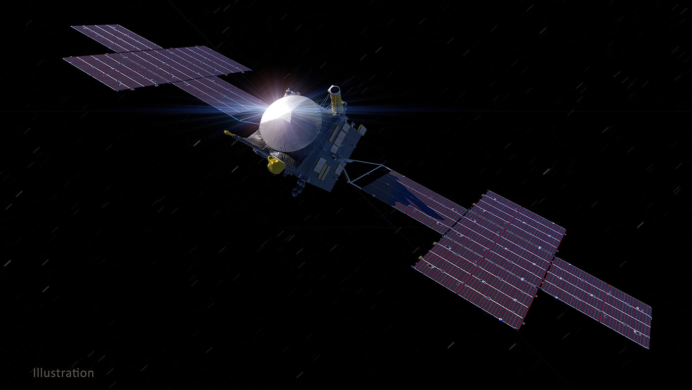 This illustration depicts NASA’s Psyche spacecraft, set to launch in August 2022.