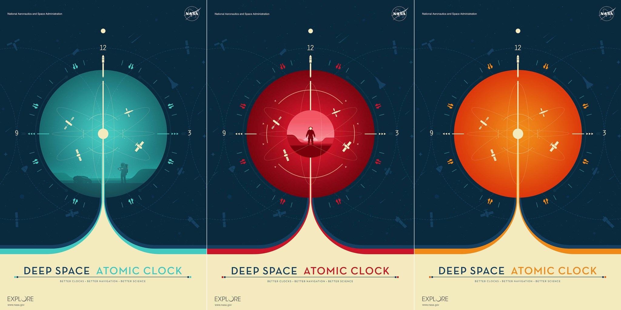 Three eye-catching posters featuring the Deep Space Atomic Clock and how future versions of the tech demo may be used by spacecraft and astronauts are available for download.