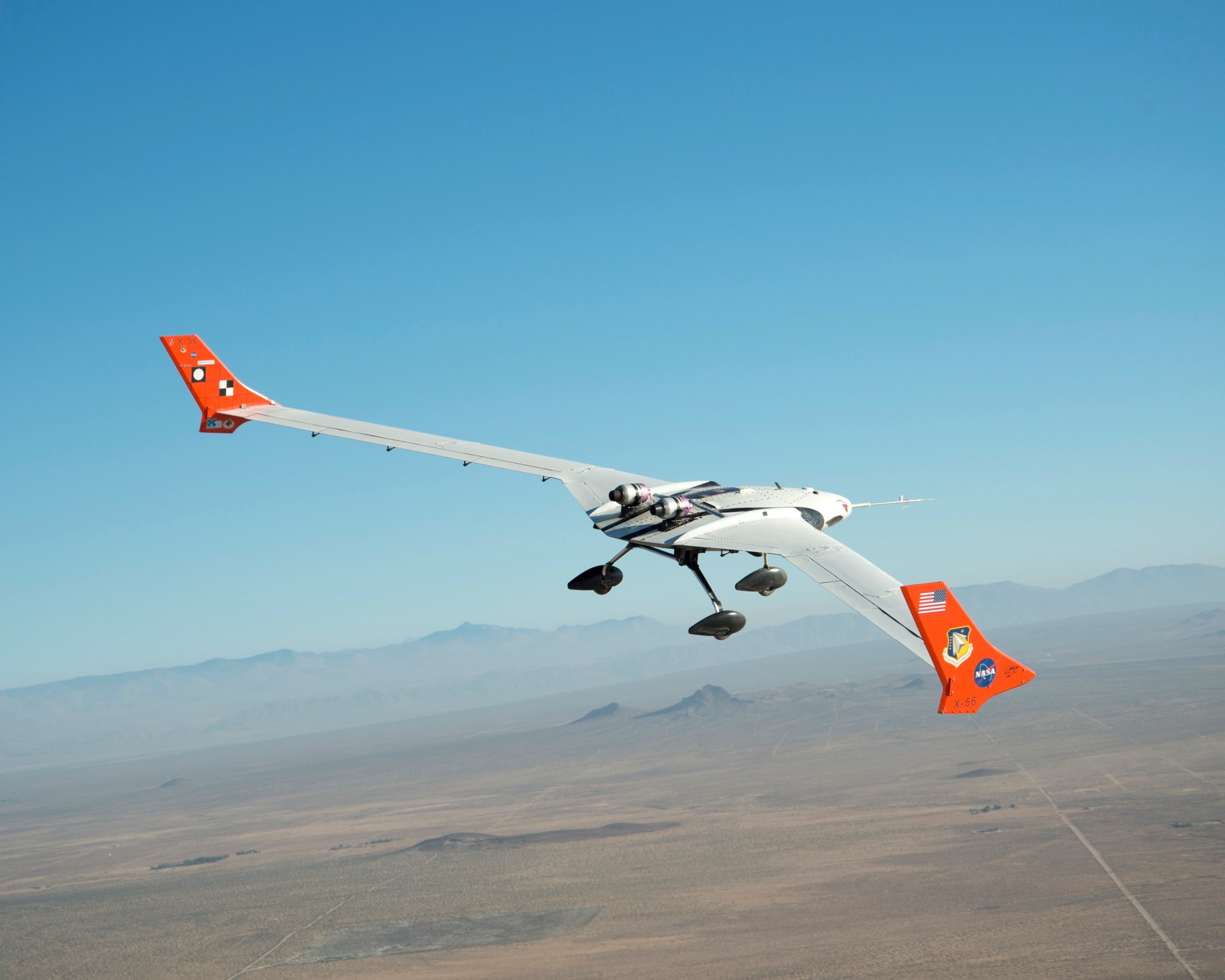 X-56A in flight over Mojave Desert.