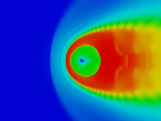 simulation of the heliosphere changing size.