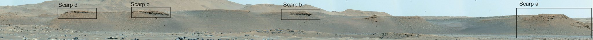 Location of four prominent escarpments, or scarps