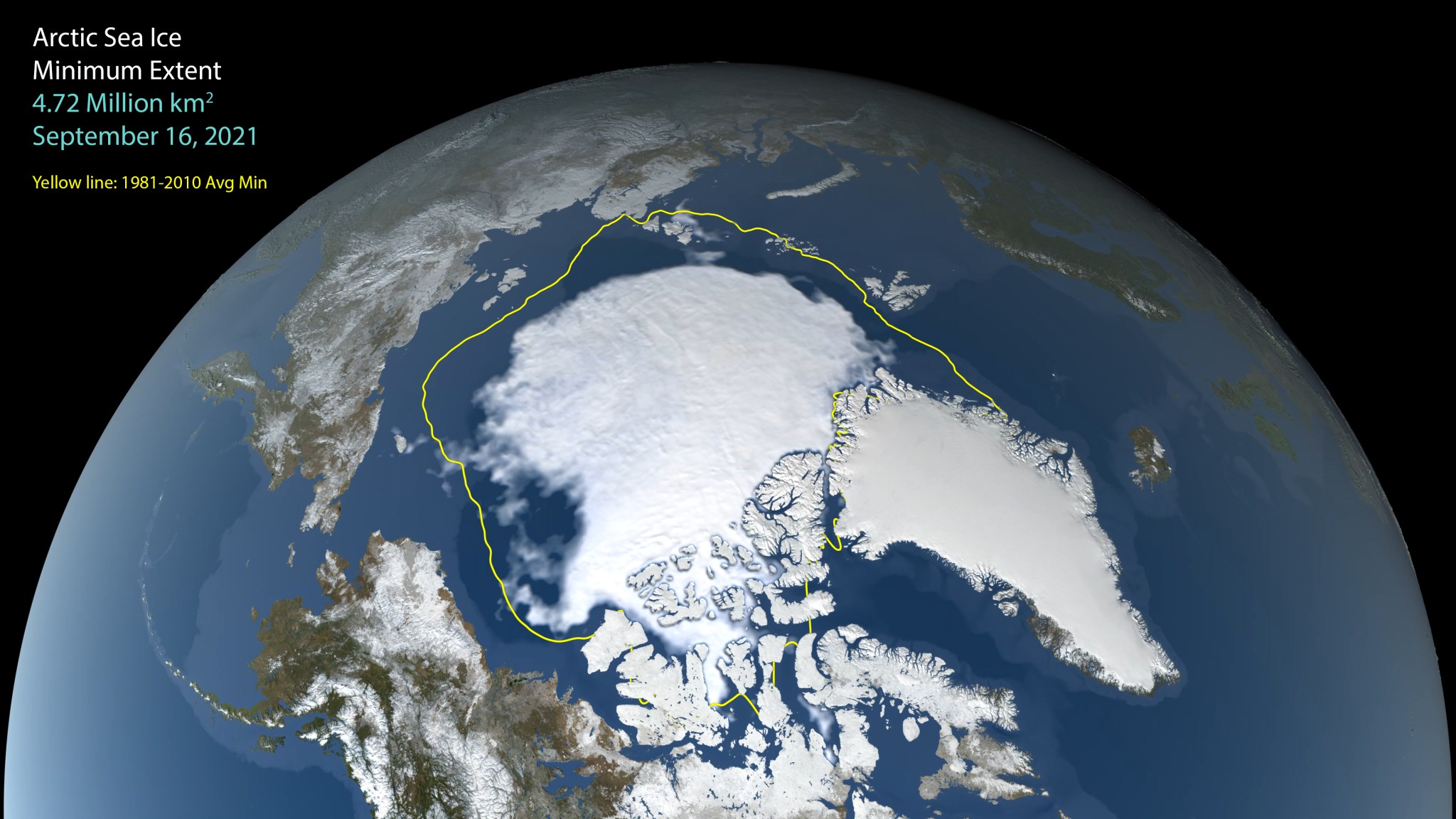 Visualization of 2021 Arctic sea ice minimum extent reached on September 16