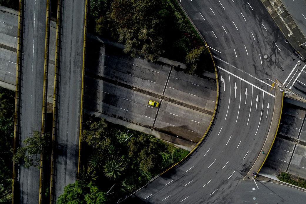 Almost-empty highways in Colombia during the pandemic