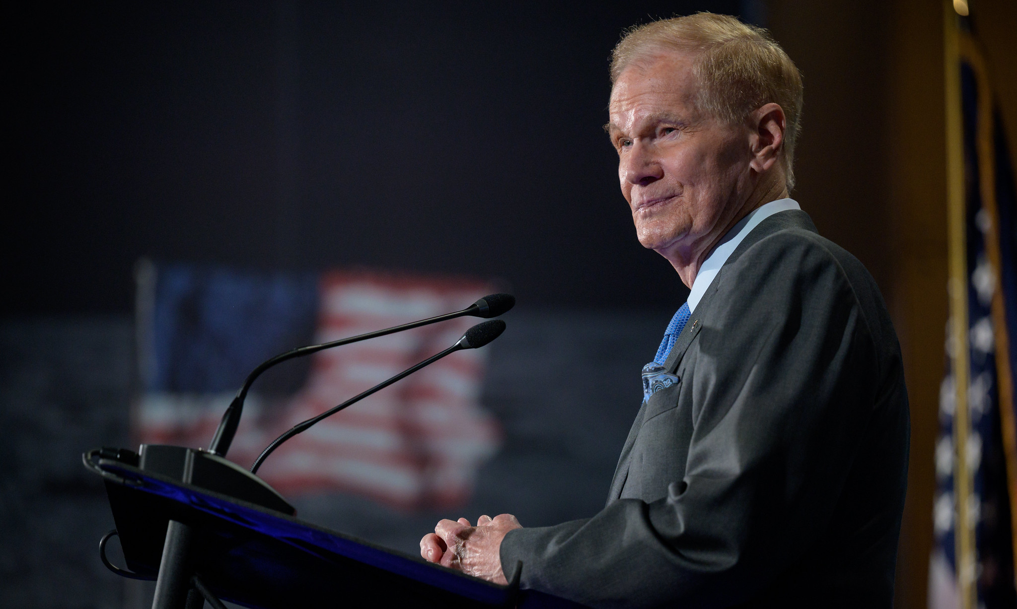NASA Administrator Bill Nelson talks to the agency’s workforce during his first State of NASA event Wednesday, June 2, 2021, at NASA Headquarters in Washington.