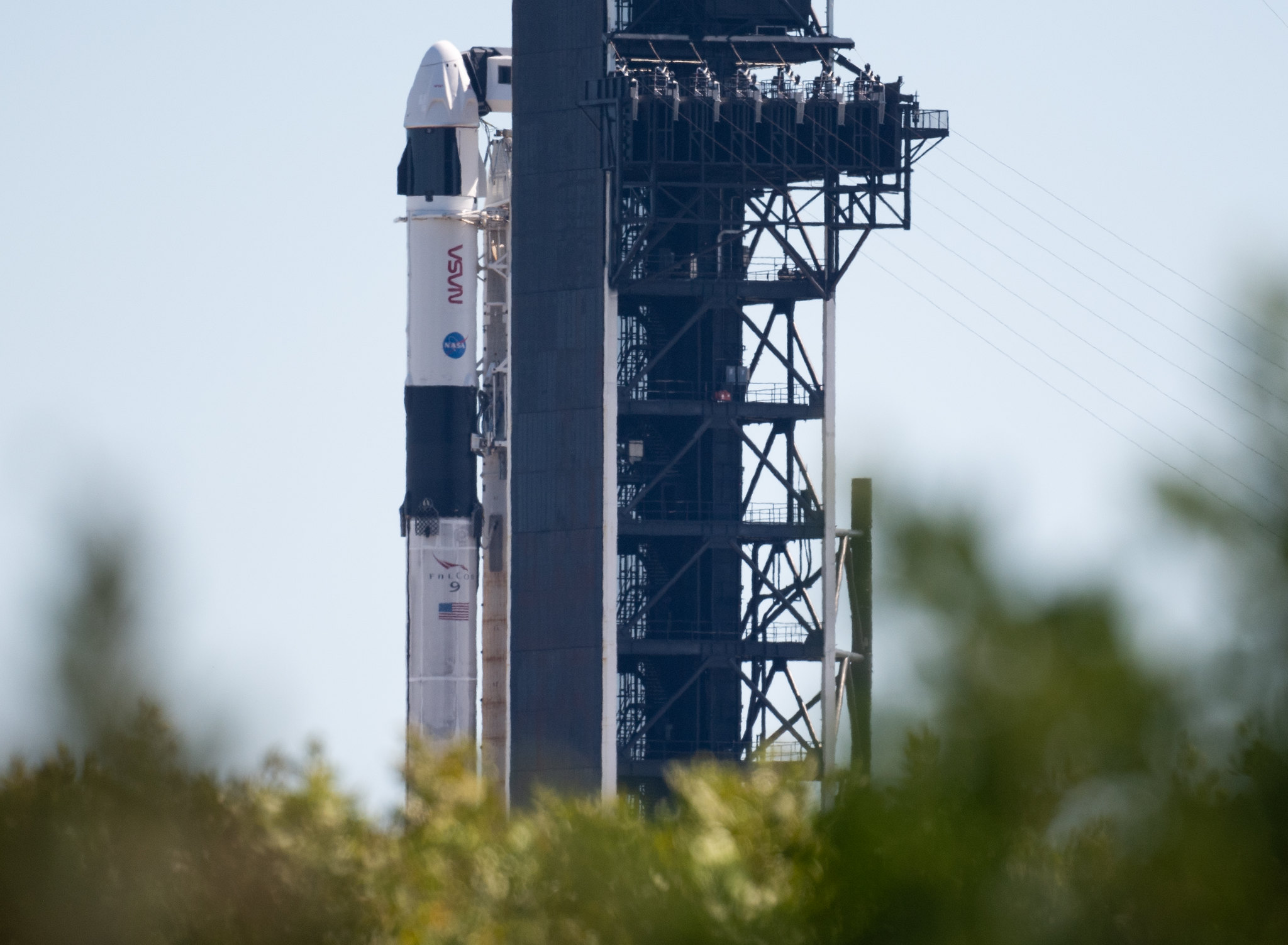 SpaceX's Falcon 9 rocket and Crew Dragon spacecraft are photographed at Kennedy Space Center's Launch Complex 39A on Oct. 31, 2021.
