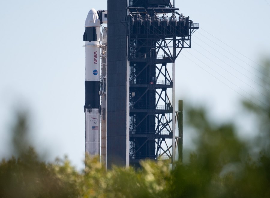 SpaceX's Falcon 9 rocket and Crew Dragon spacecraft are photographed at Kennedy Space Center's Launch Complex 39A on Oct. 31, 2021.