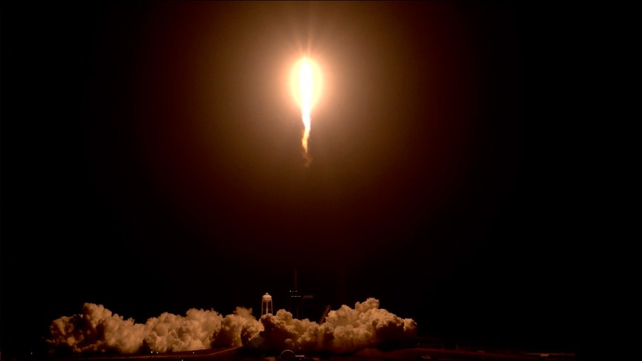 The SpaceX Falcon 9 rocket with the Crew Dragon lifts off from Launch Pad 39A at NASA’s Kennedy Space Center in Florida on Nov. 10, 2021.