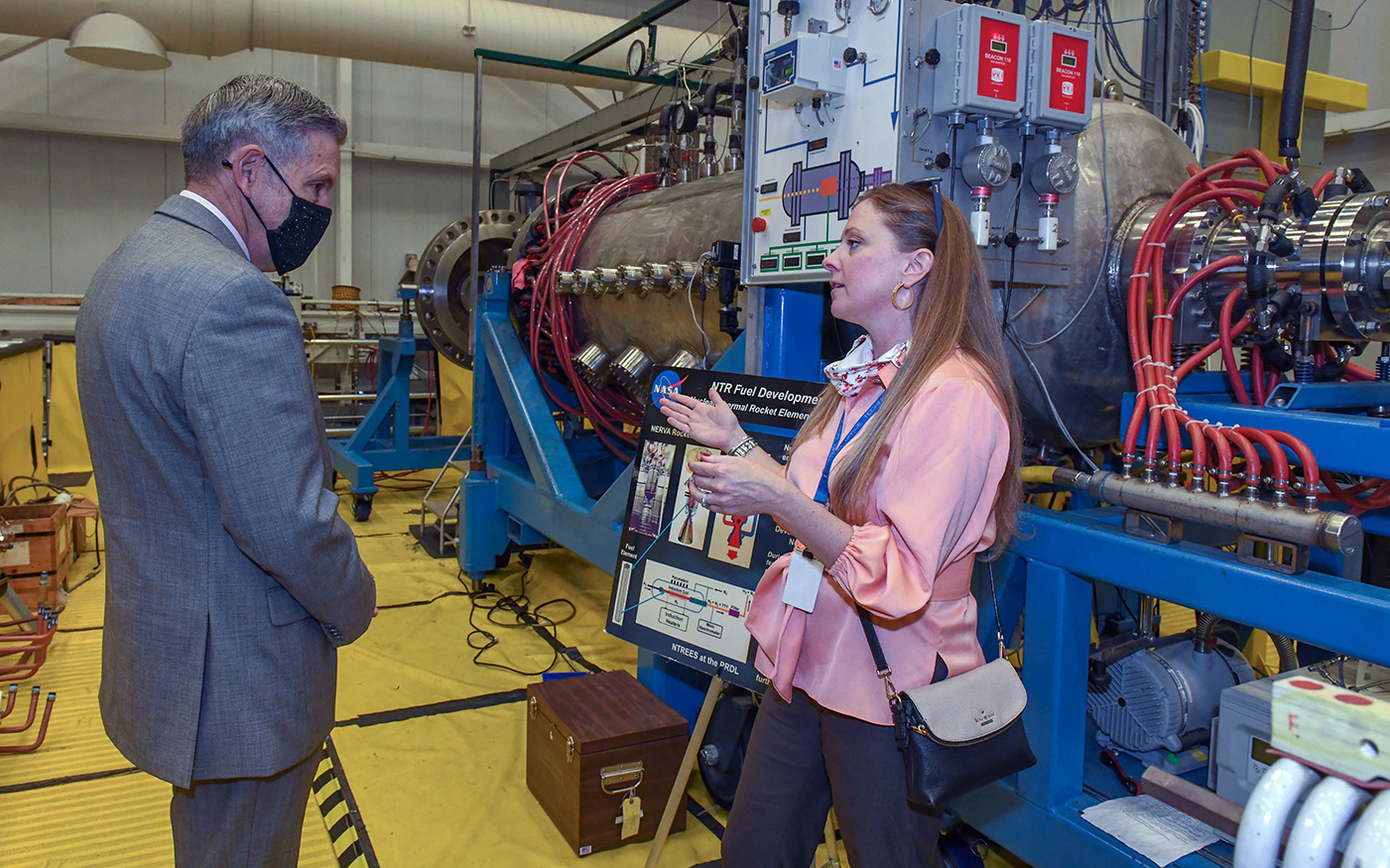 Marshall Space Nuclear Propulsion Manager Dayna Ise, right, gives NASA Associate Administrator Bob Cabana a tour.