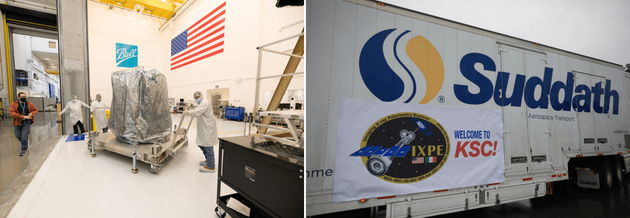 Workers at Ball Aerospace in Boulder, Colorado, prepare to ship NASA’s Imaging X-Ray Polarimetry Explorer (IXPE).