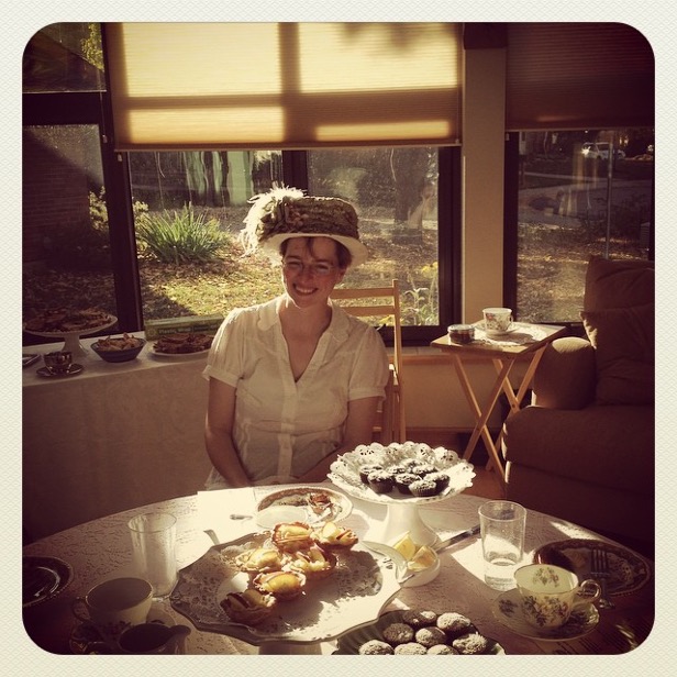 Hosting a tea party. All homemade sweets and savories. Hats optional.