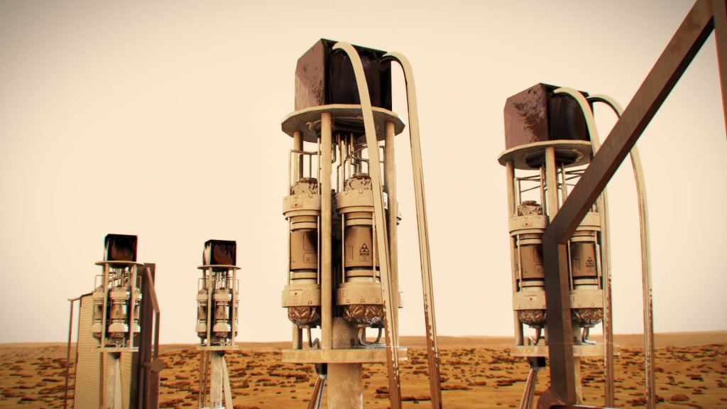 Illustration of fission system on surface of Mars.