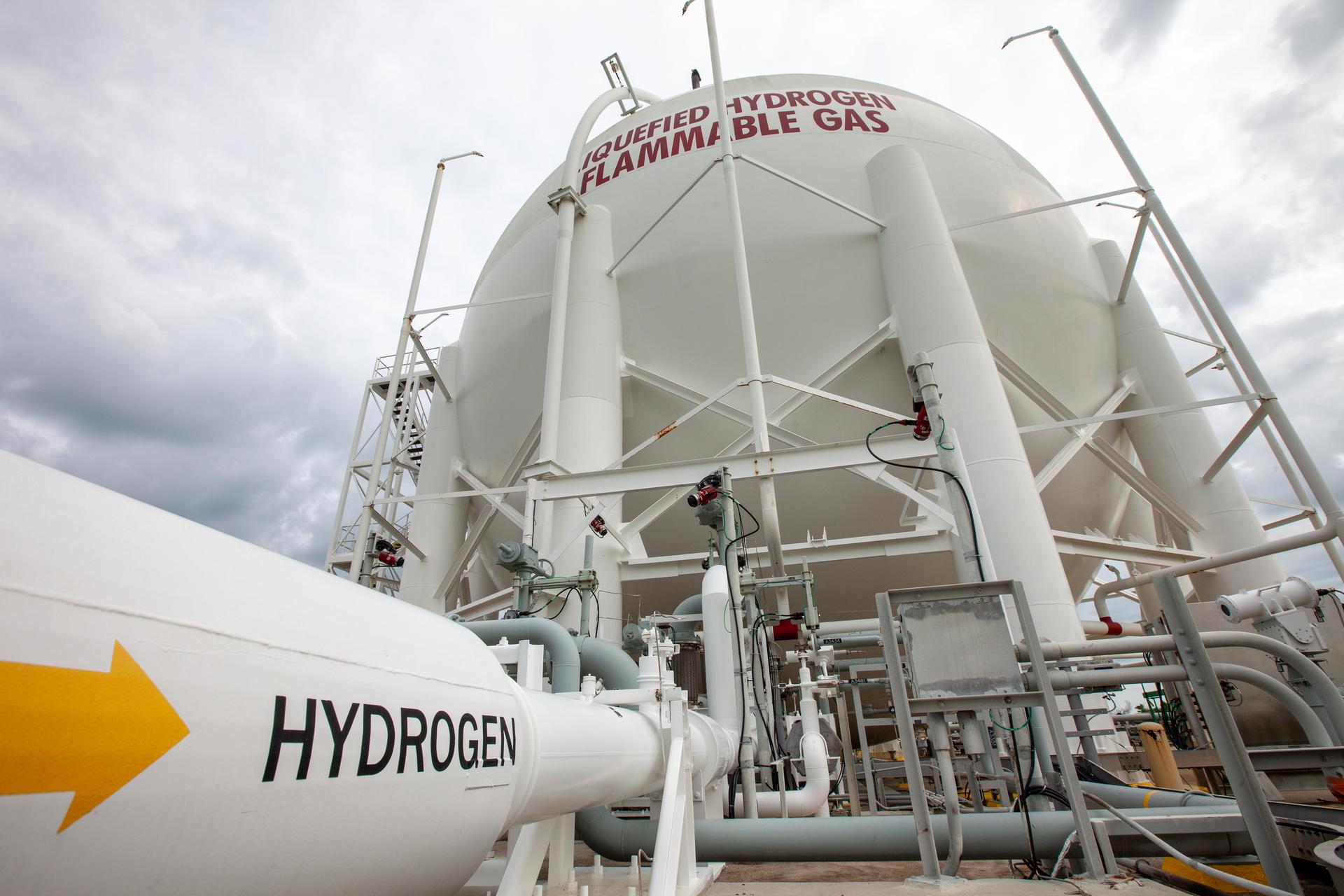 A liquid hydrogen tank seen at Kennedy Space Center's Launch Complex 39B.