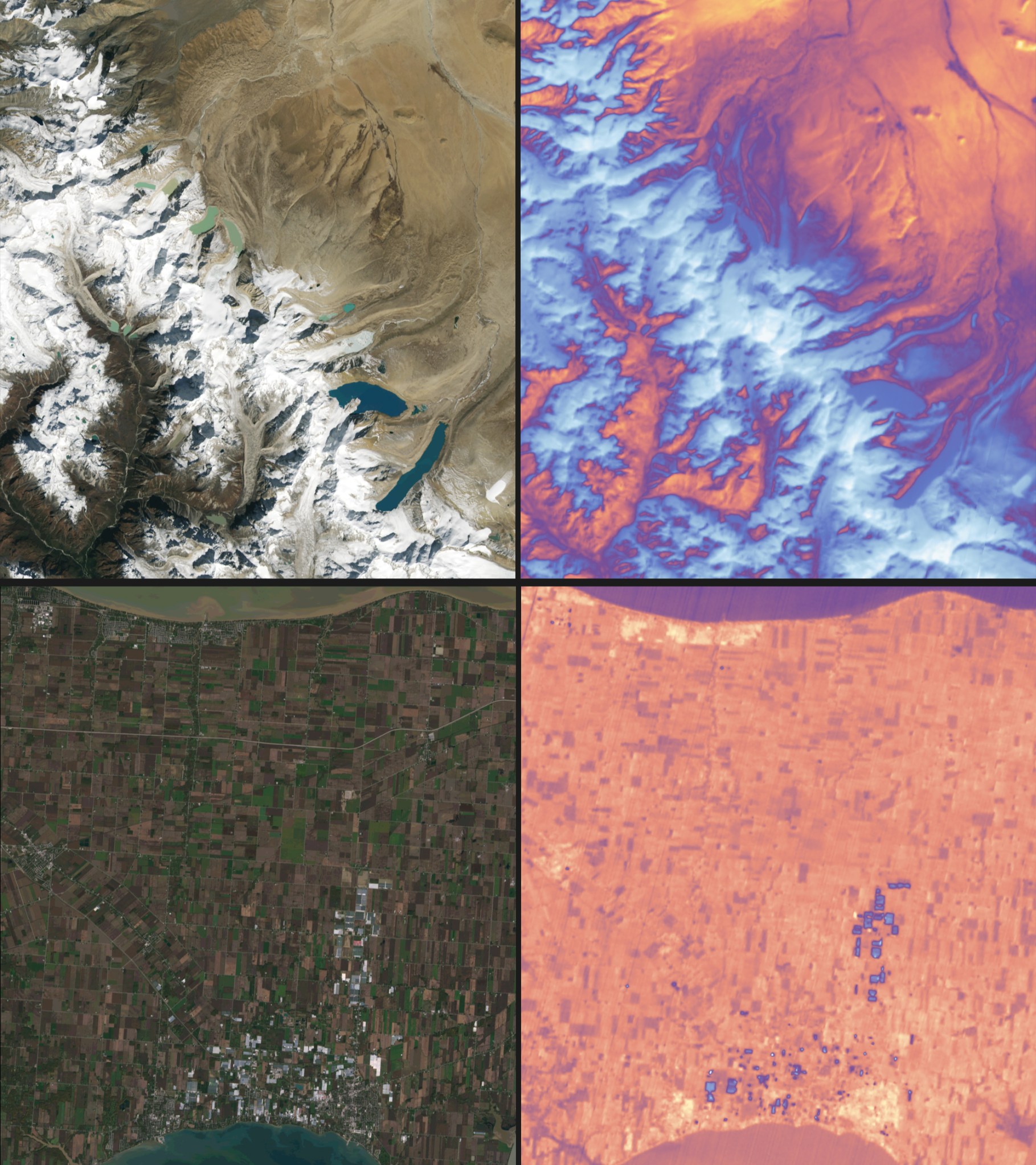 A composite of four images taken by two instruments carried by Landsat 9.