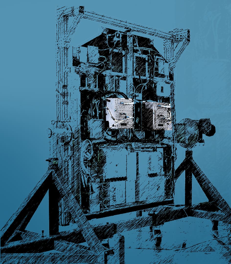 LCRD payload in Goddard cleanroom as a sketch with the optical modules highlighted in white.