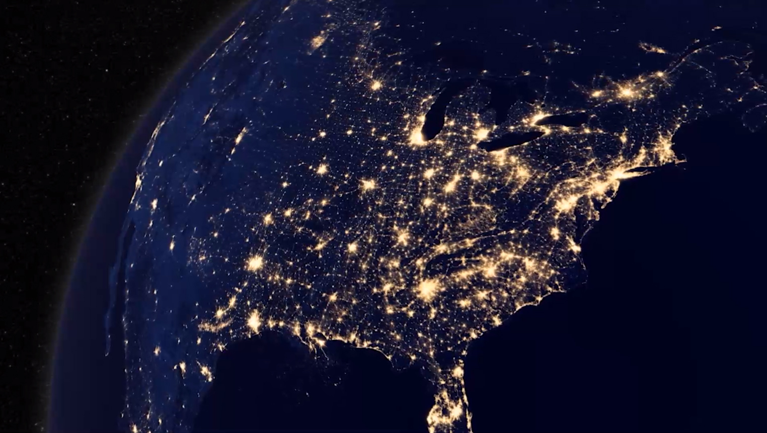 Visualization of North America at night.