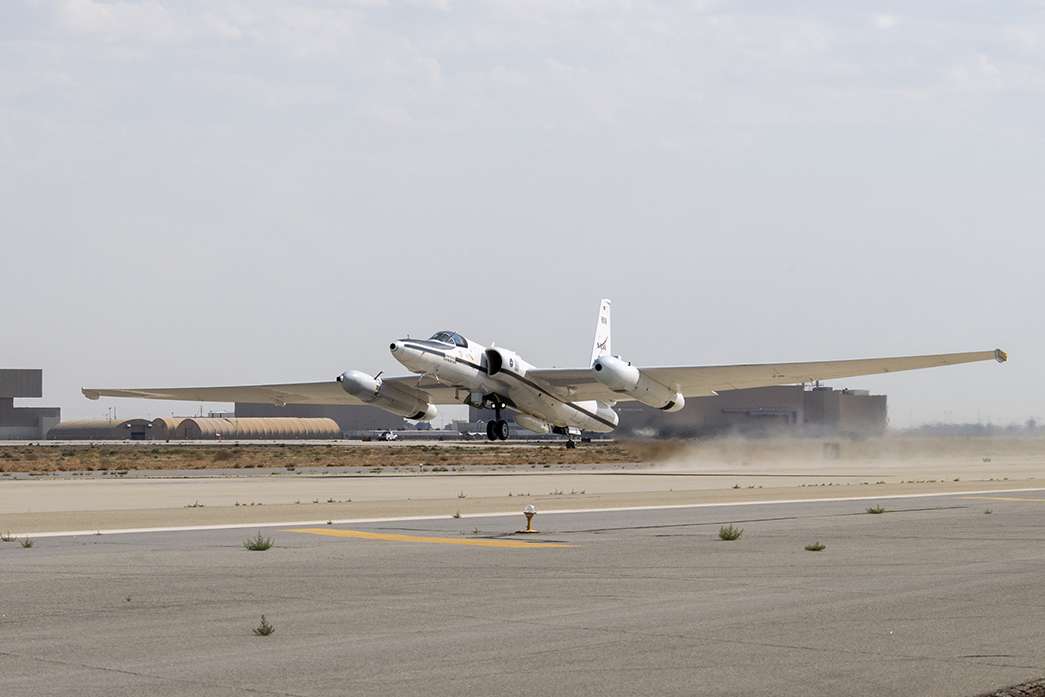 NASA’s Armstrong Flight Research Center ER-2 #809 high-altitude aircraft taking off.