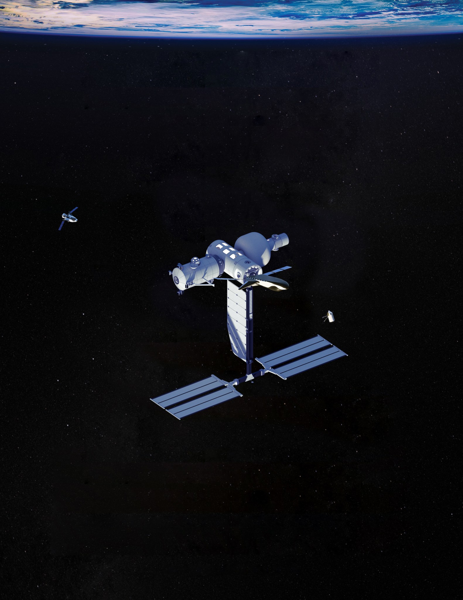 An illustration of the Blue Origin and Sierra Space Orbital Reef baseline configuration