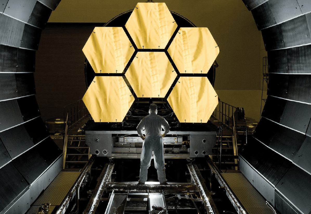 Six of the 18 segments that form NASA's James Webb Space Telescope’s primary mirror are pictured before undergoing cryogenic testing in 2011 at Marshall Space Flight Center in Huntsville, Alabama.