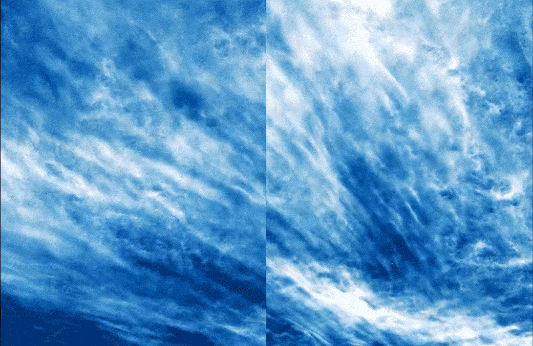 Electric blue clouds ripple in a series of animated images. 