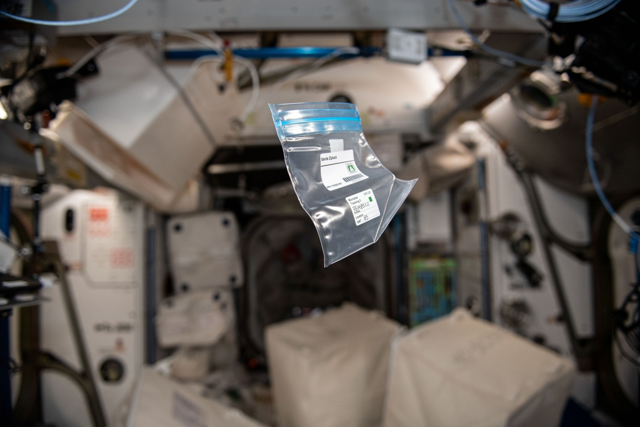 image of a bag floating in the space station