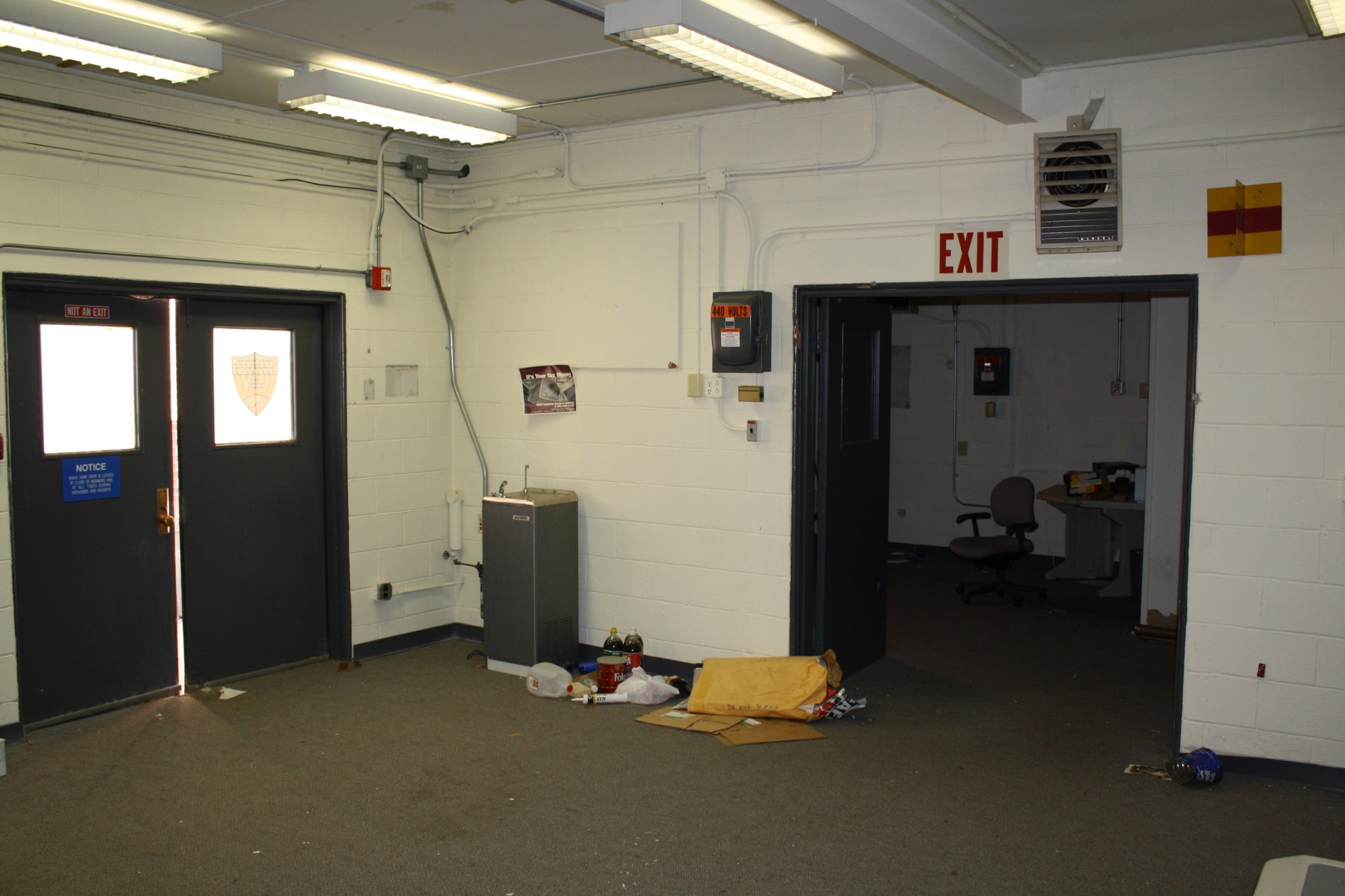 A 2009 pre-demolition look at the main entrance from inside of building 1232B.
