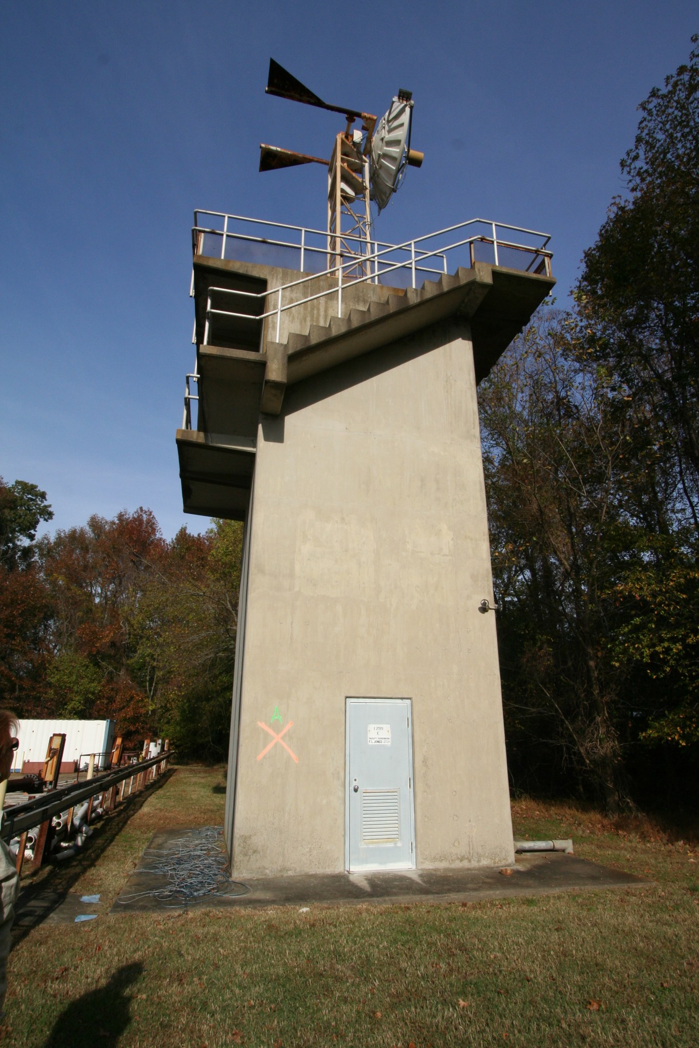 This is a photo of the exterior of the Microwave and VHF Communications Tower (Building 1299E) in 2009