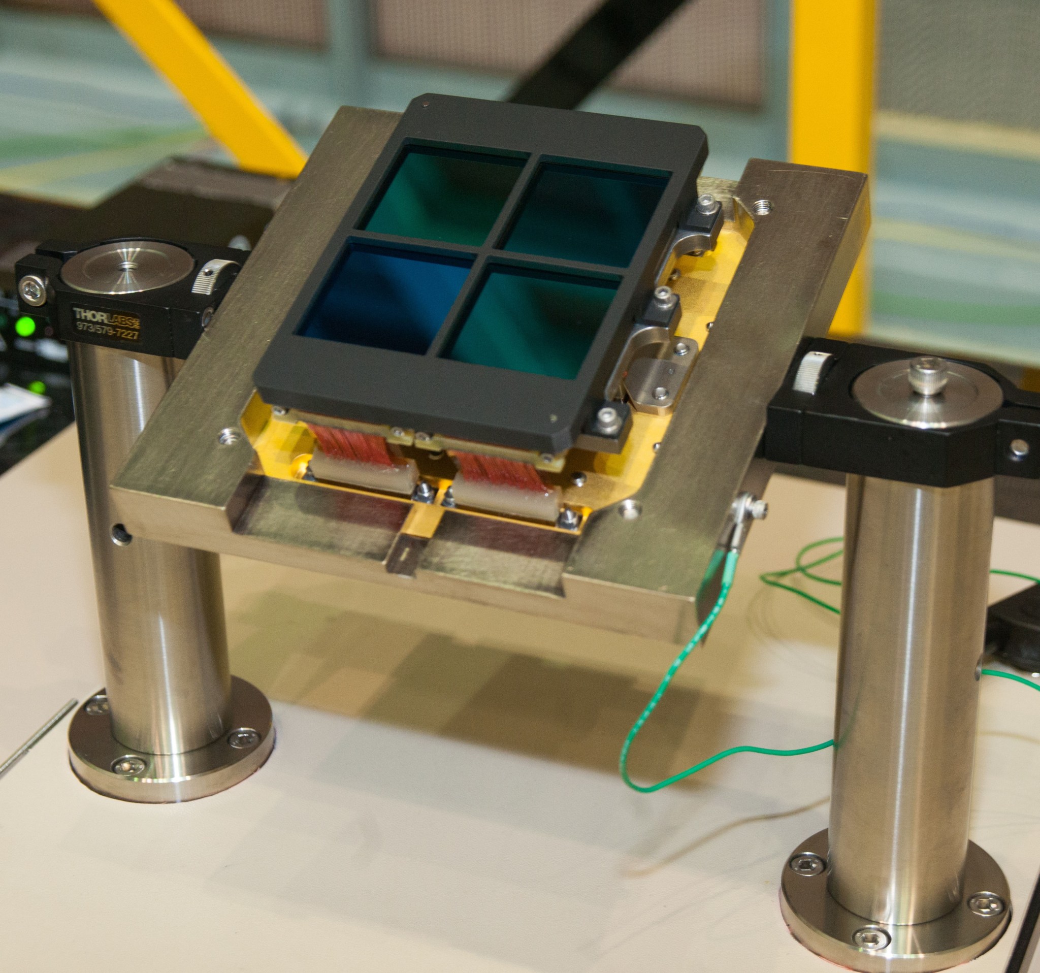 Four NIRCam mercury-cadmium-telluride detectors mounted into a focal plan module.