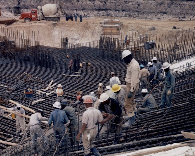 Construction crews work on the A-2 Test Stand foundation