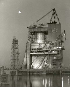 A bright moon in a clear sky over the Mississippi Test Facility, now Stennis Space Center