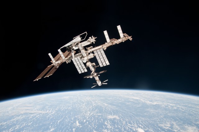 Soyuz flyaround imagery of STS-134 Endeavour docked to the ISS