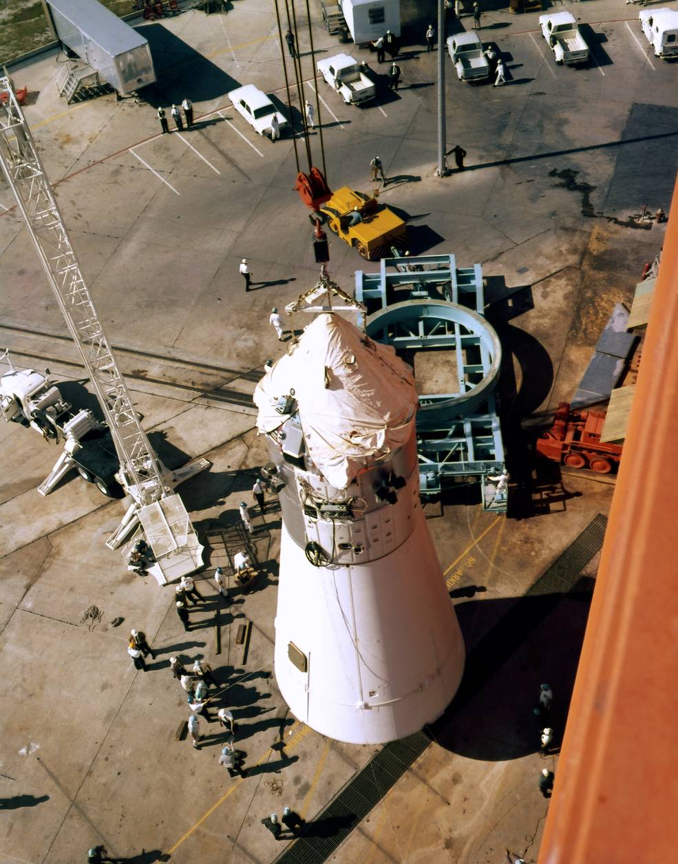 apollo 1 being erected at pad