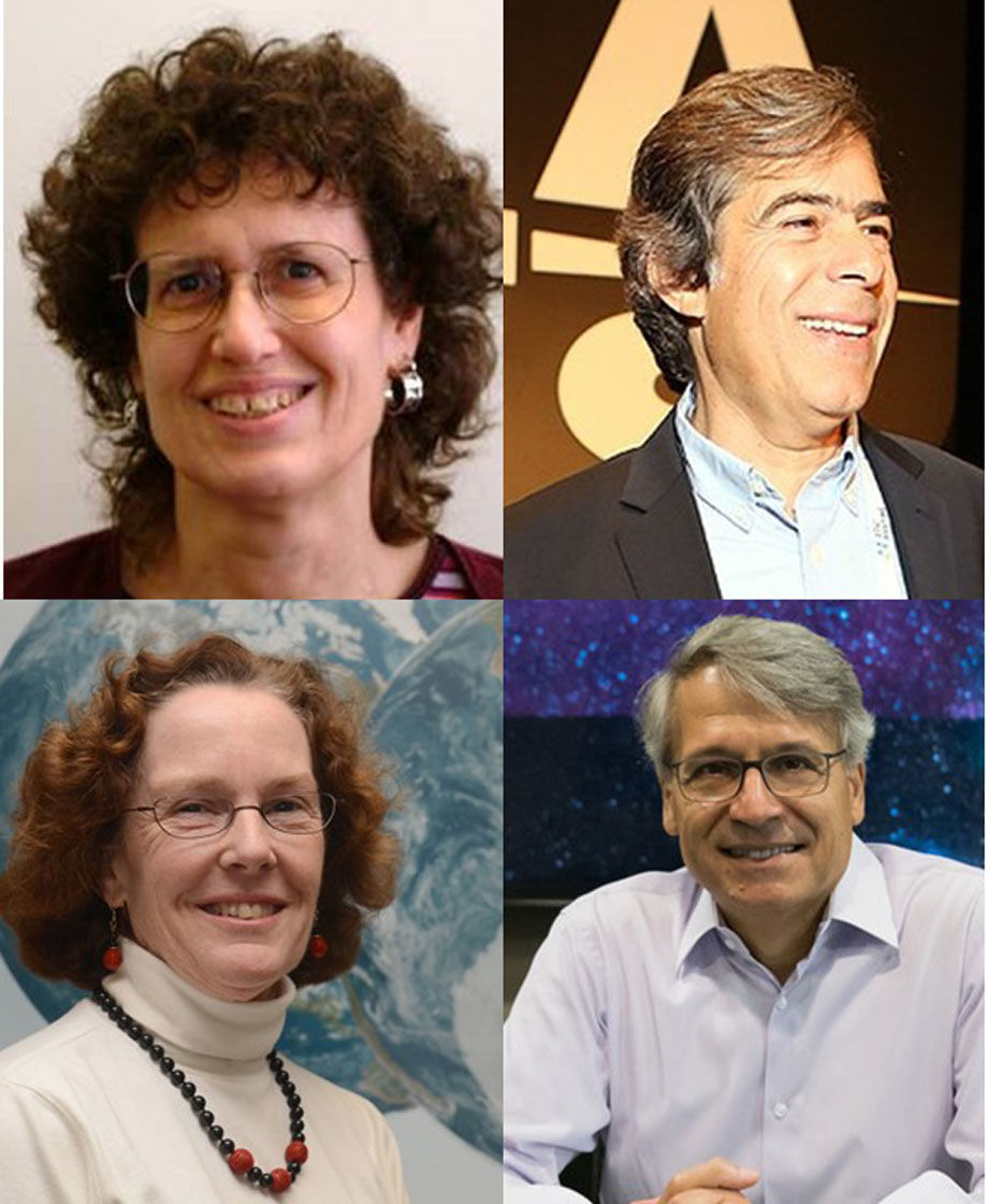 American Astronomical Society 2022 Fellow Awardees with NASA affiliations. From top left, Judith T Karpen, Farid Salama, top right, Lucy McFadden, bottom left, and George Helou, bottom right.