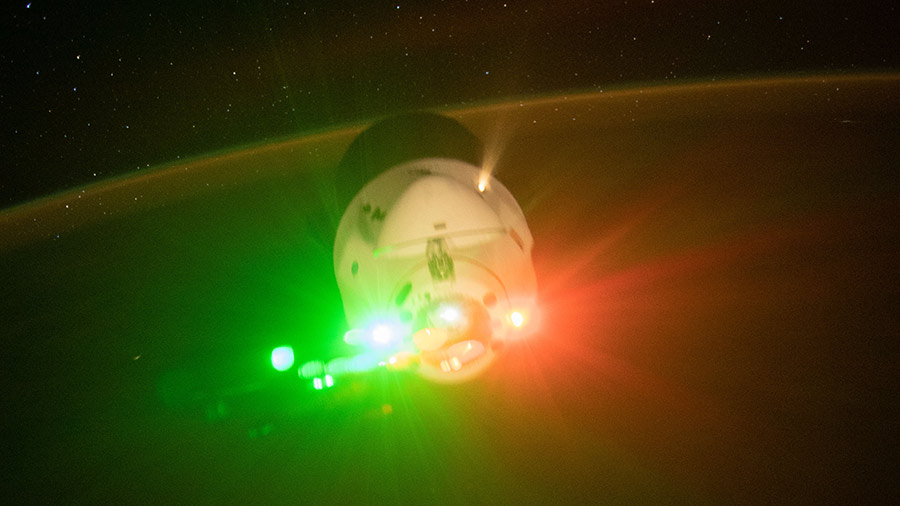 The SpaceX Cargo Dragon resupply ship is pictured departing the station in September of 2021 during the previous SpaceX CRS-23 mission.