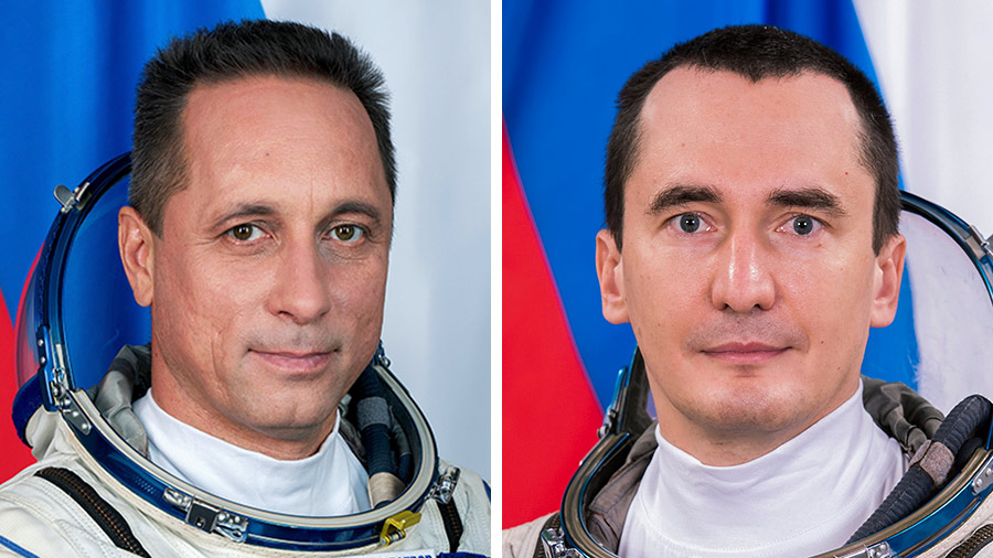 Cosmonauts (from left) Anton Shkaplerov and Pyotr Dubrov are conducting the first spacewalk of 2022.