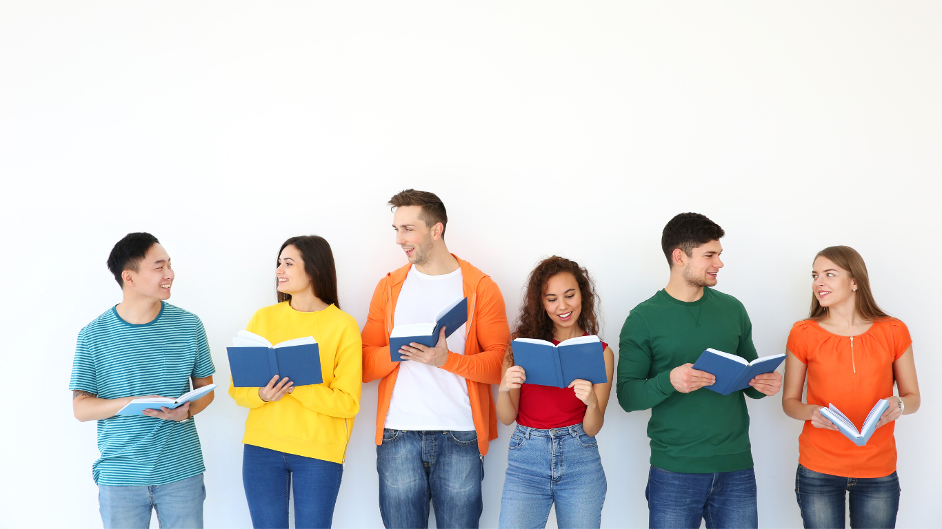 group of people reading the same book