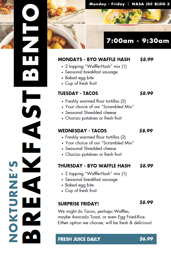Nokturne's breakfast menu for JSC B3 July 2025.