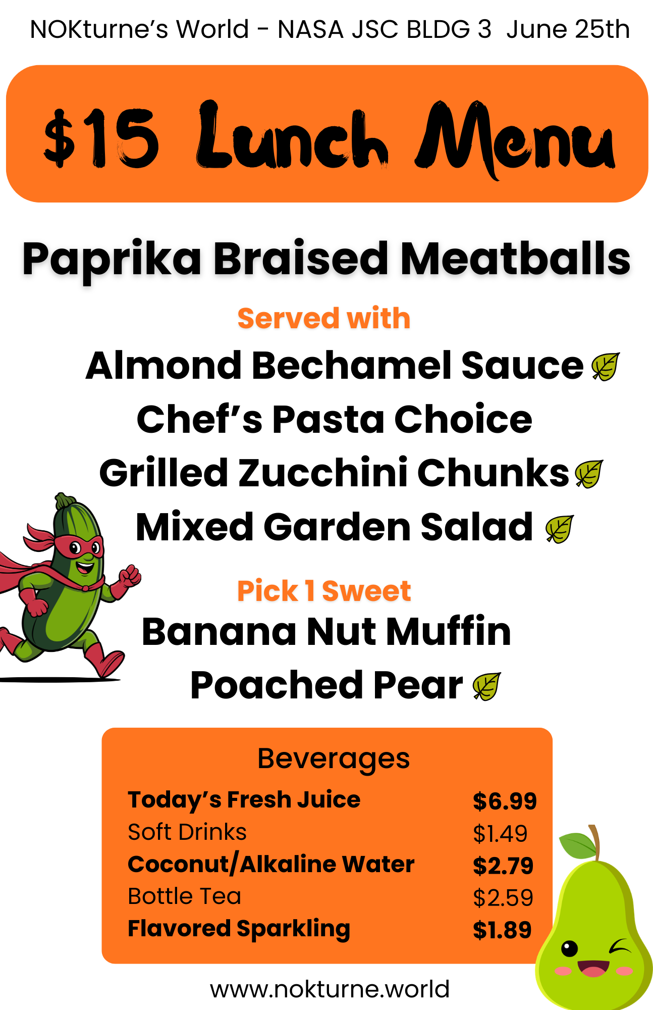 Weekly menu for Nokturne, a food vendor at JSC B3. 