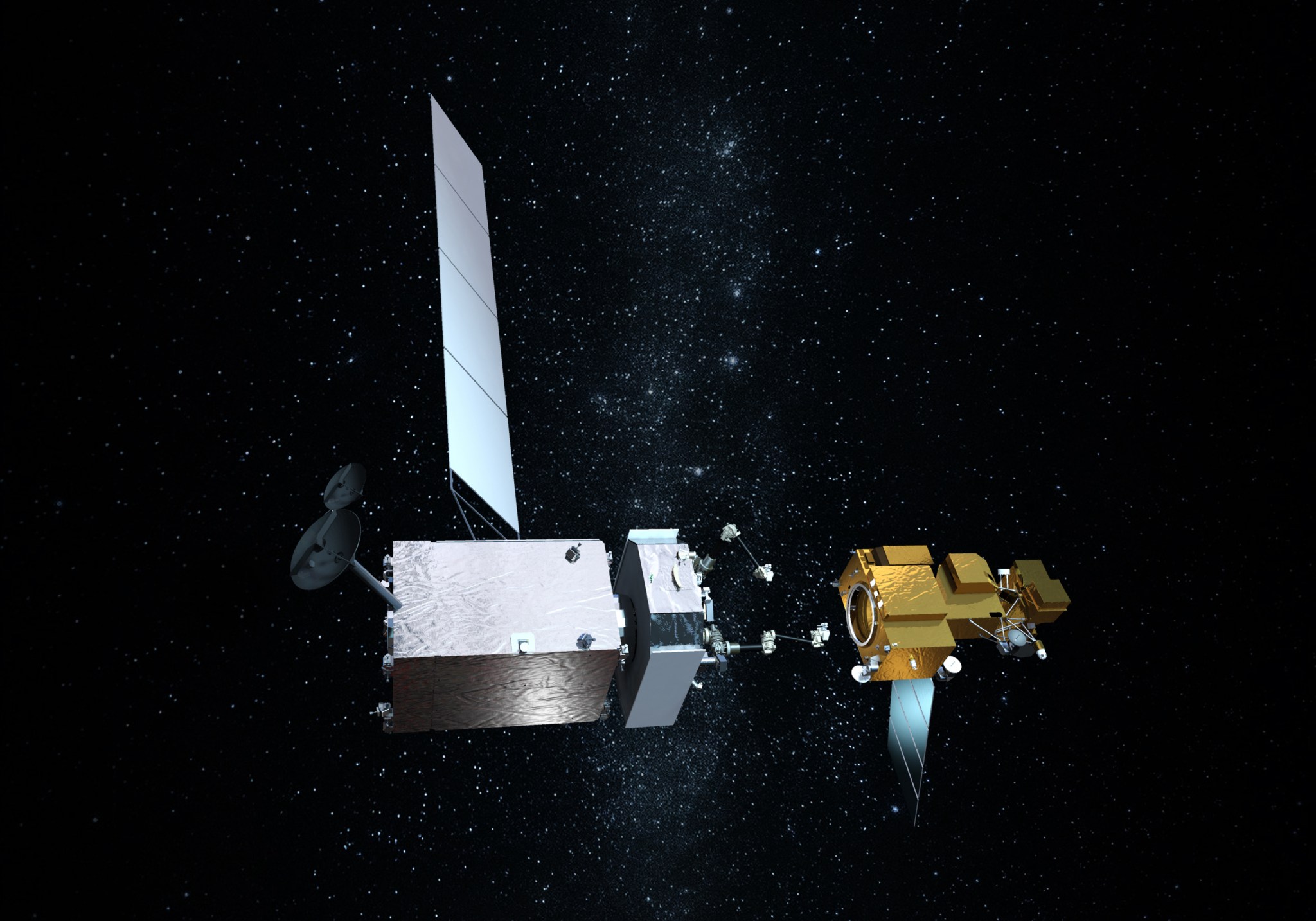 Artist’s concept of OSAM-1 approaching Landsat 7. 