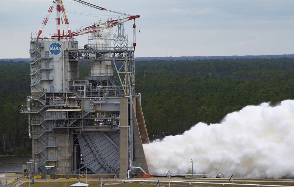 NASA conducted its first RS-25 engine hot fire test of the new year Jan. 19 on the Fred Haise Test Stand at Stennis Space Center near Bay St. Louis, Mississippi.