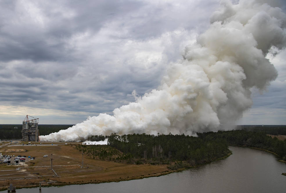NASA conducted its first RS-25 engine hot fire test of the new year Jan. 19 on the Fred Haise Test Stand at Stennis Space Center near Bay St. Louis, Mississippi.