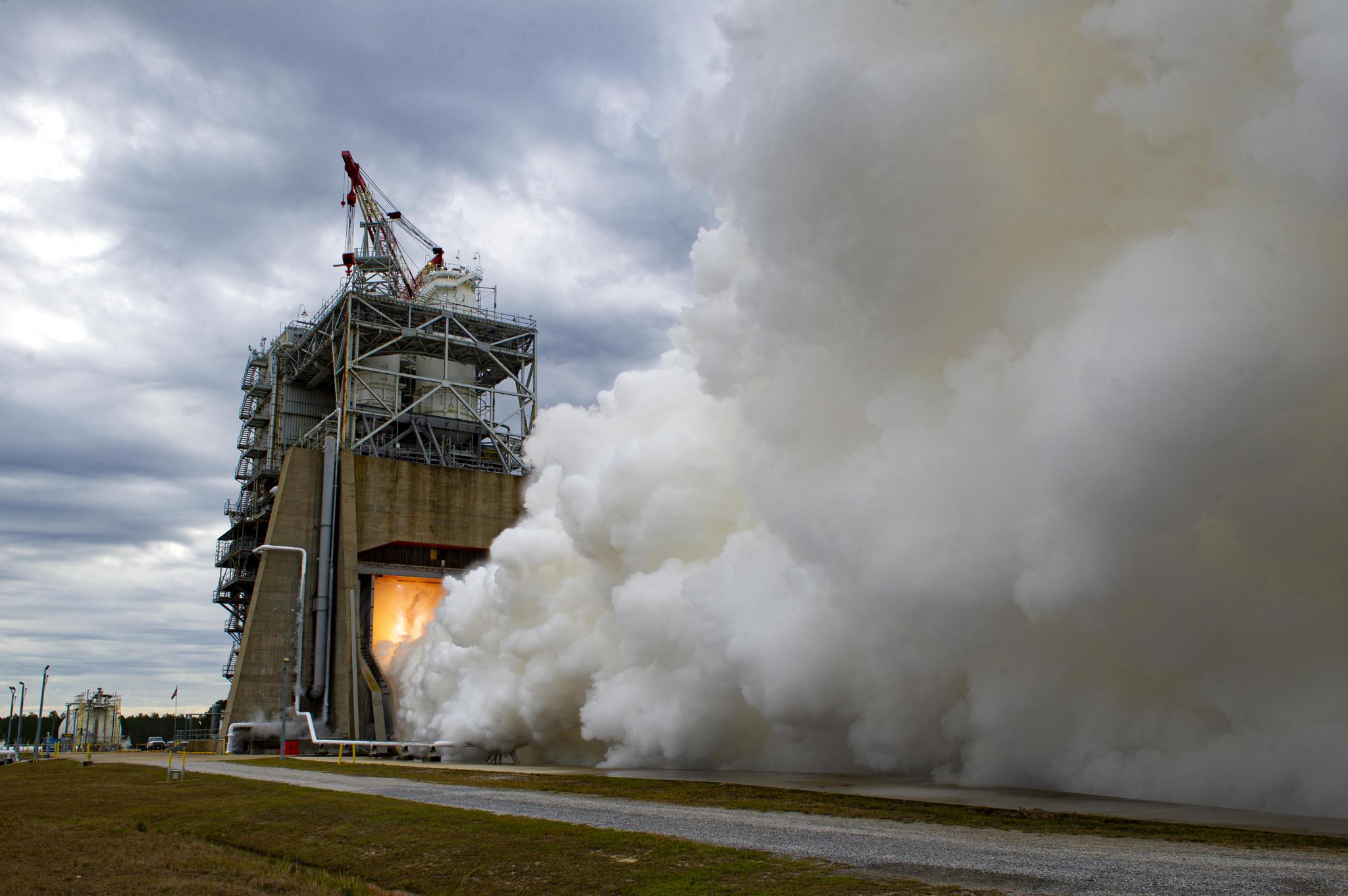 NASA conducted its first RS-25 engine hot fire test of the new year Jan. 19 on the Fred Haise Test Stand at Stennis Space Center near Bay St. Louis, Mississippi.