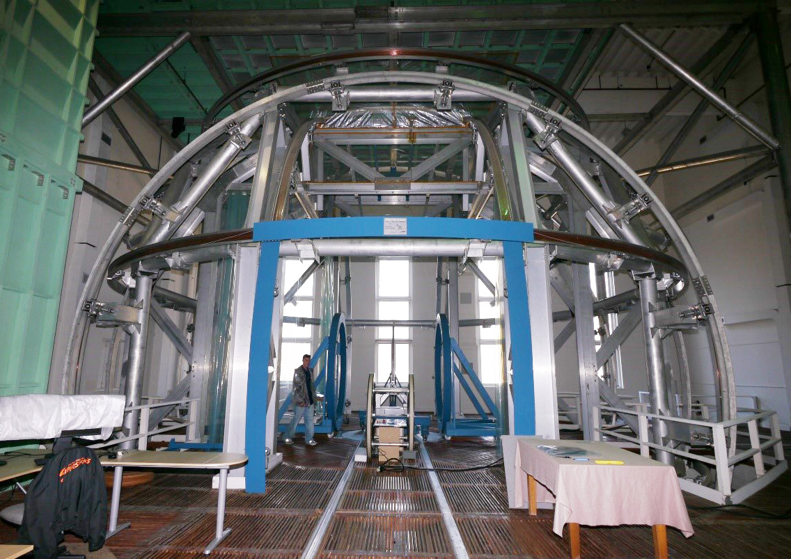 A man inside the Spacecraft Magnetic Test Facility at Goddard Space Flight Center